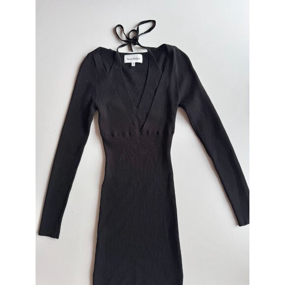 NWOT HEARTLOOM Sevilla Black Ribbed Knit Layered Halter Neck Midi Dress, Size XS - Picture 8 of 13